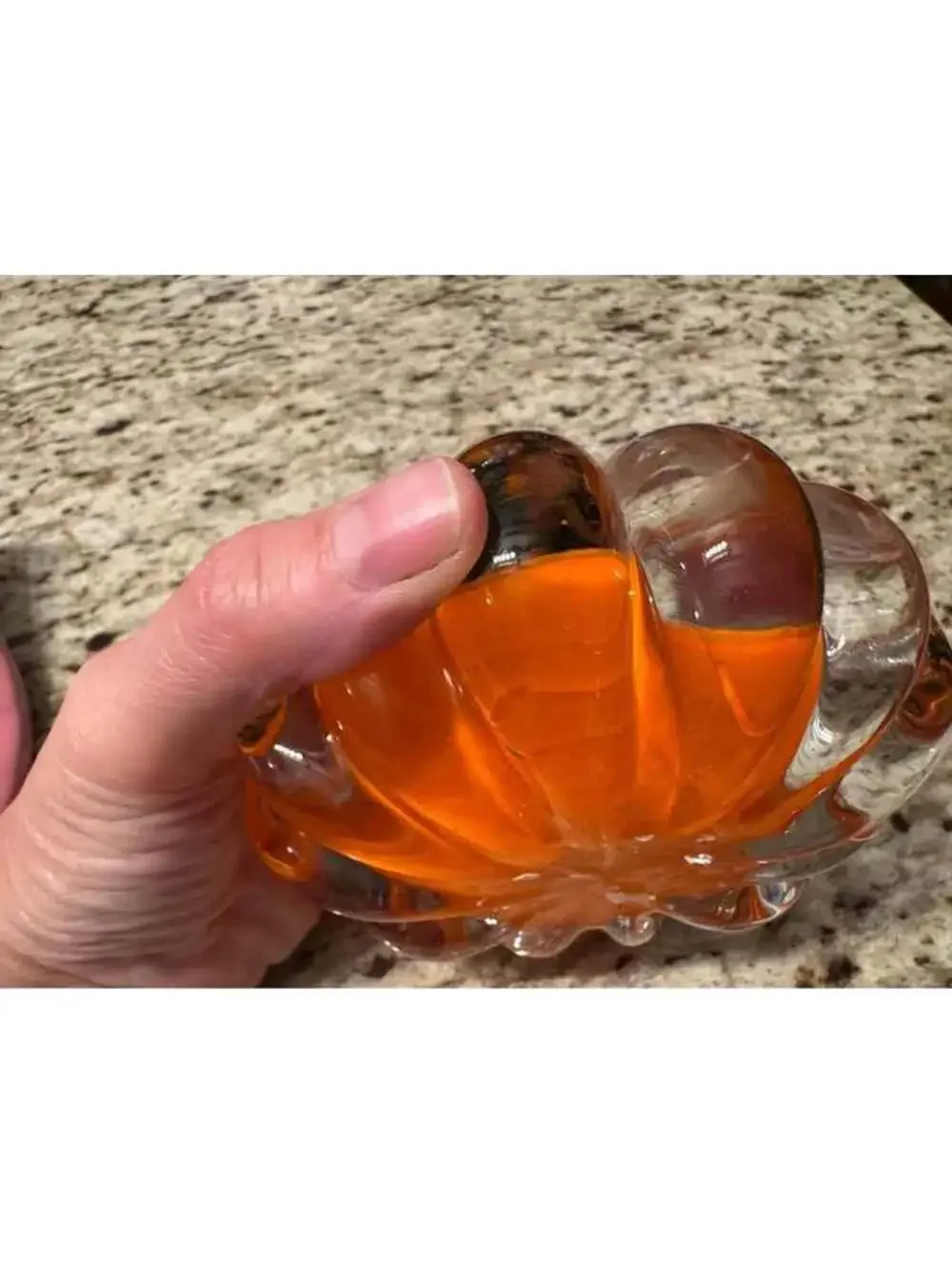 Hand Blown Orange Art Glass Pumpkin Sculpture w/ Green Glass Stem